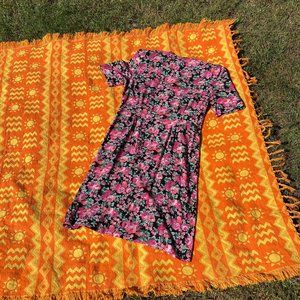 vtg vintage 80s floral dress  pink floral print cottage rayon Positive Attitude